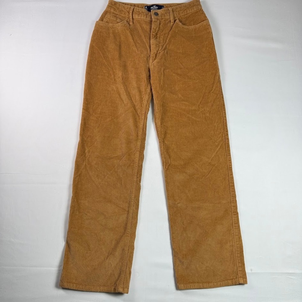 Hollister High Rise Dad Pants Tan Corduroy W26 3R Relaxed Straight Leg Trousers